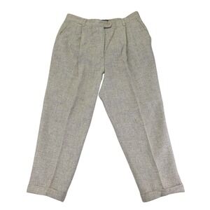 Vintage Wool Tweed Pants Country Shop Women's 16‎ Herringbone Pleated Trouserss